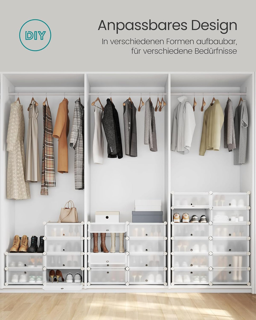 SONGMICS Schuhregal, Steckregal, Regalsystem, Schuh-Organizer, DIY-Regal, mit Tür, aus PP-Kunststoff