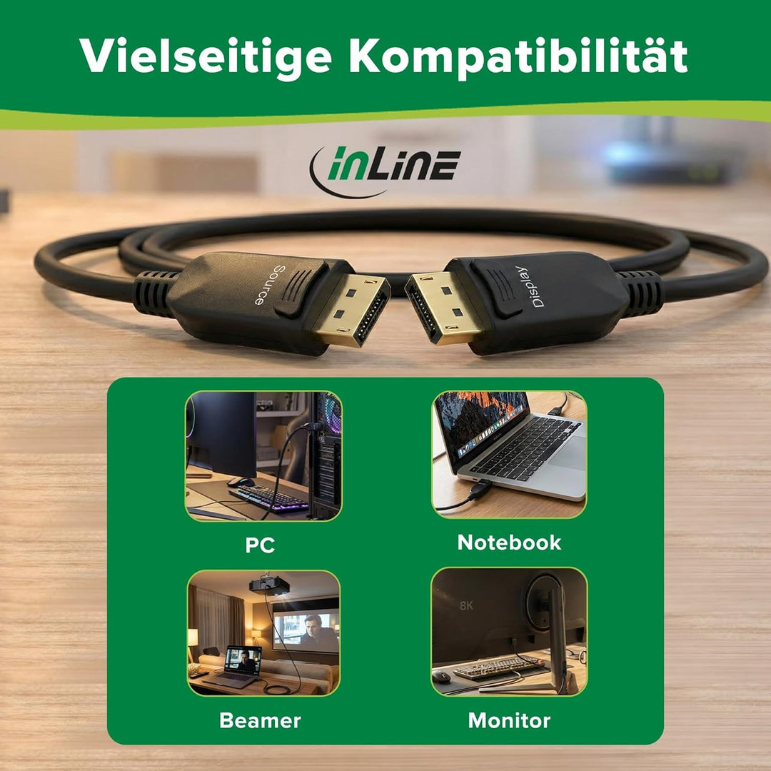InLine DisplayPort 2.1 AOC Kabel, aktiv, UHBR 13.5, 10K/8K/4K, verlustfreie Übertragung, mit Metalls