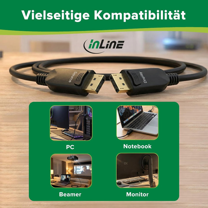 InLine DisplayPort 2.1 AOC Kabel, aktiv, UHBR 13.5, 10K/8K/4K, verlustfreie Übertragung, mit Metalls