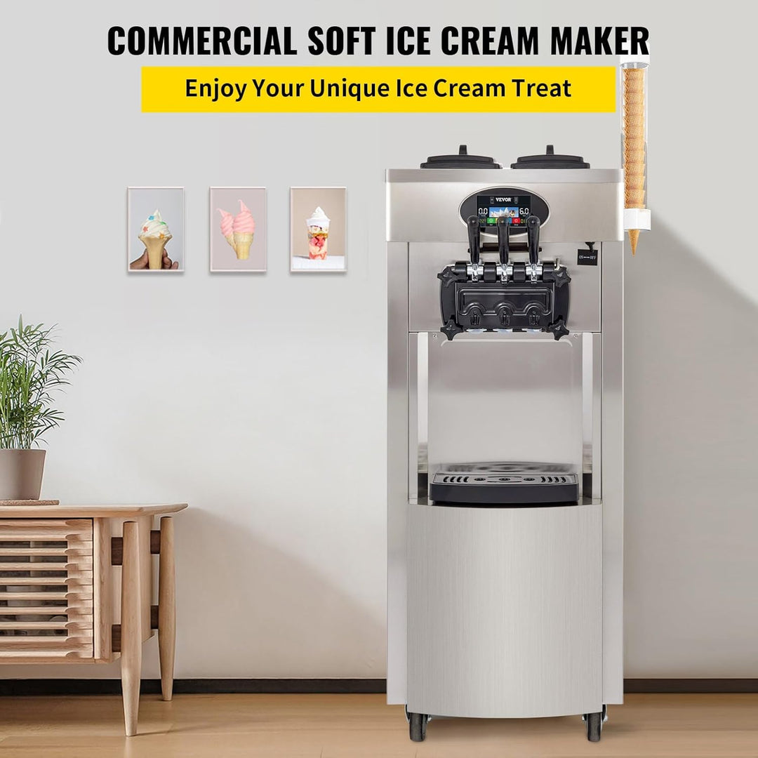 Kommerzielle Eismaschine, 20–28 L/h Leistung, 2200 W, Freistehende Softeismaschine mit 3 Geschmacksr