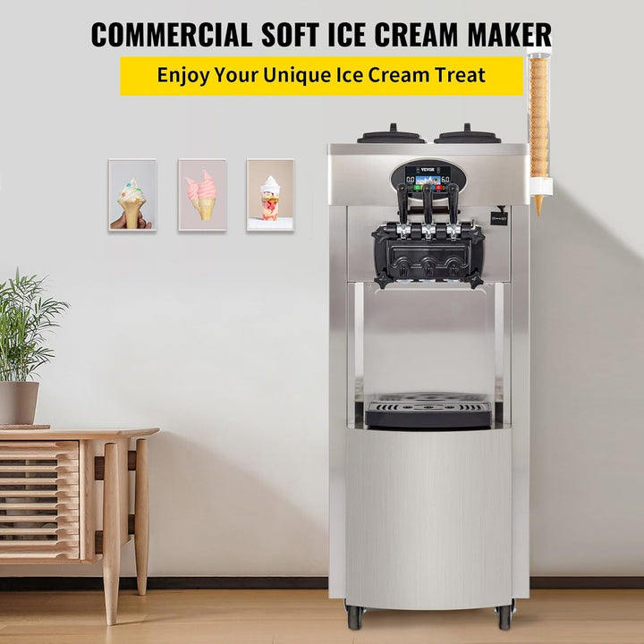 Kommerzielle Eismaschine, 20–28 L/h Leistung, 2200 W, Freistehende Softeismaschine mit 3 Geschmacksr