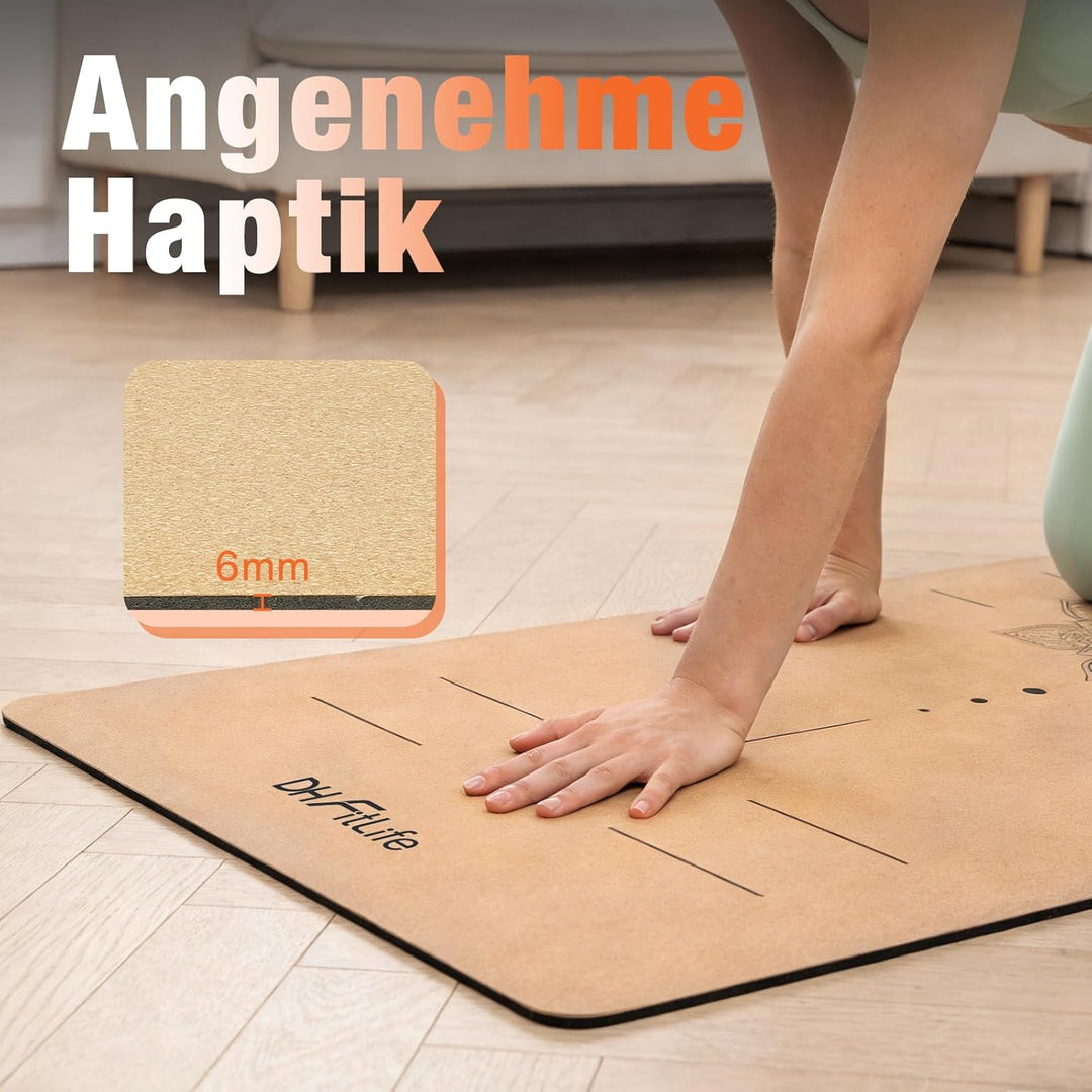 DH FitLife Kork Yogamatte rutschfest aus Naturkautschuk | sofort einsatzbereit | Leicht zu reinigen