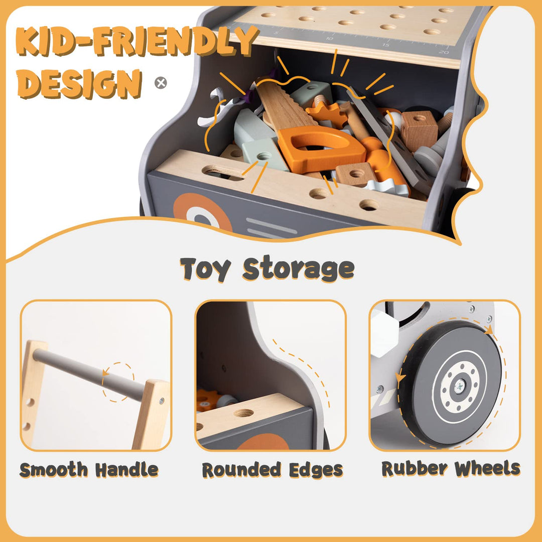 Labebe Lauflernwagen holz, Werkzeugbank für Kleinkinder, hölzerne Lauflernhilfe für Jungen und Mädch