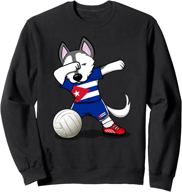 Dabbing Husky Hund Kuba Volleyball - Kubanische Flagge Sport Sweatshirt