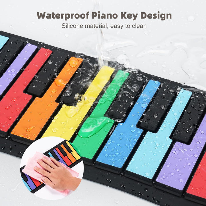 POGOLAB 49 Tasten Roll up Faltbares Piano Klavier für Anfänger, Regenbogen Electronic Keyboards mit