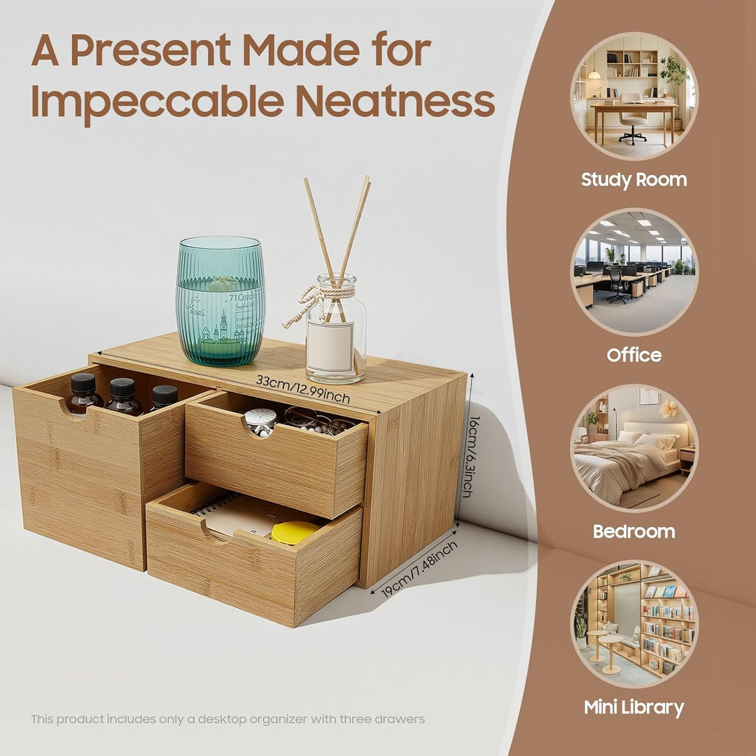 Minikommode, 2-Stöckig Schubladenbox Holz Schreibtisch Organizer Vintage Natur, Kosmetik Organizer H