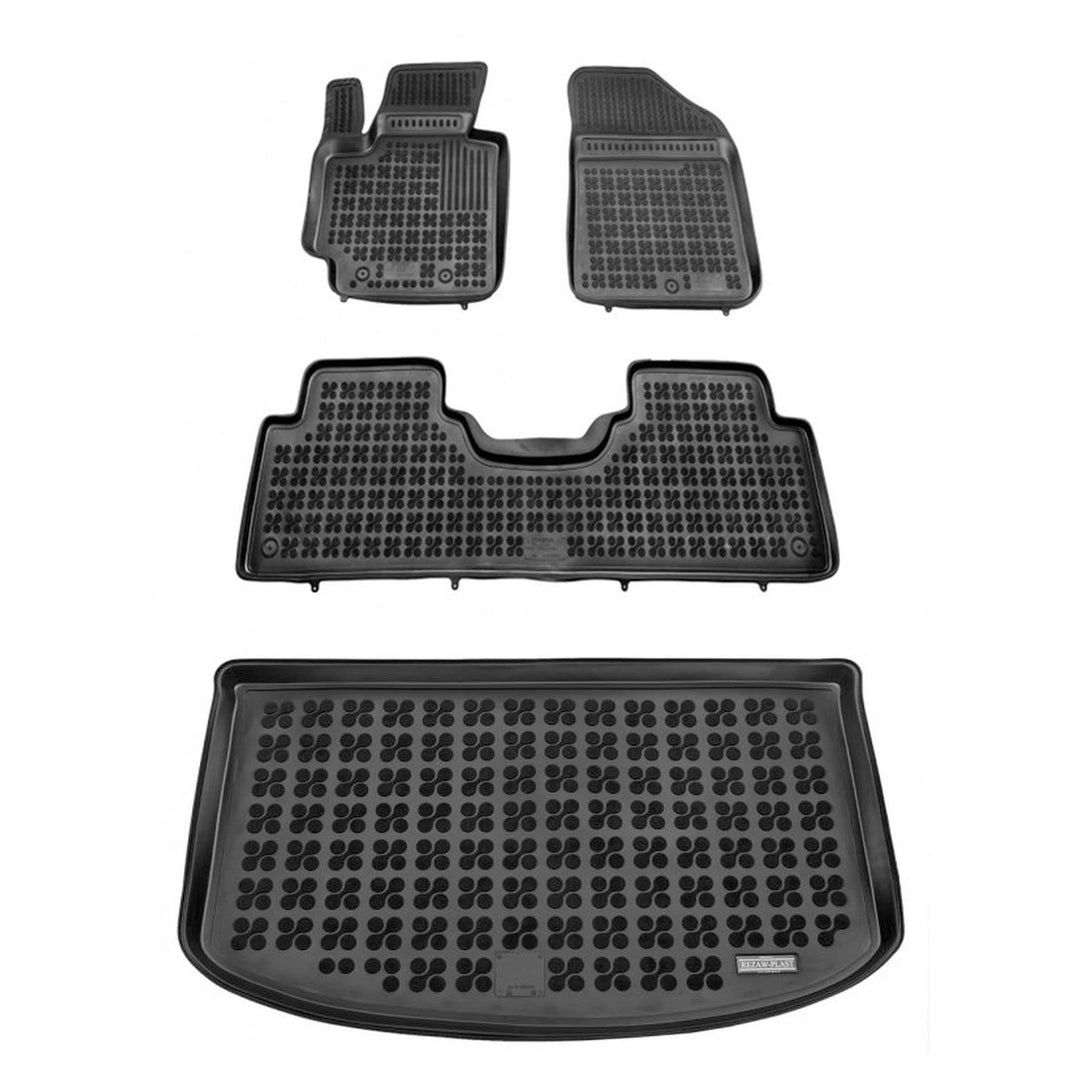 M MOTOS Satz Gummifussmatten und Kofferraummatten für Kia SOUL II XL 2013-2018, Kia SOUL II XL 2013-