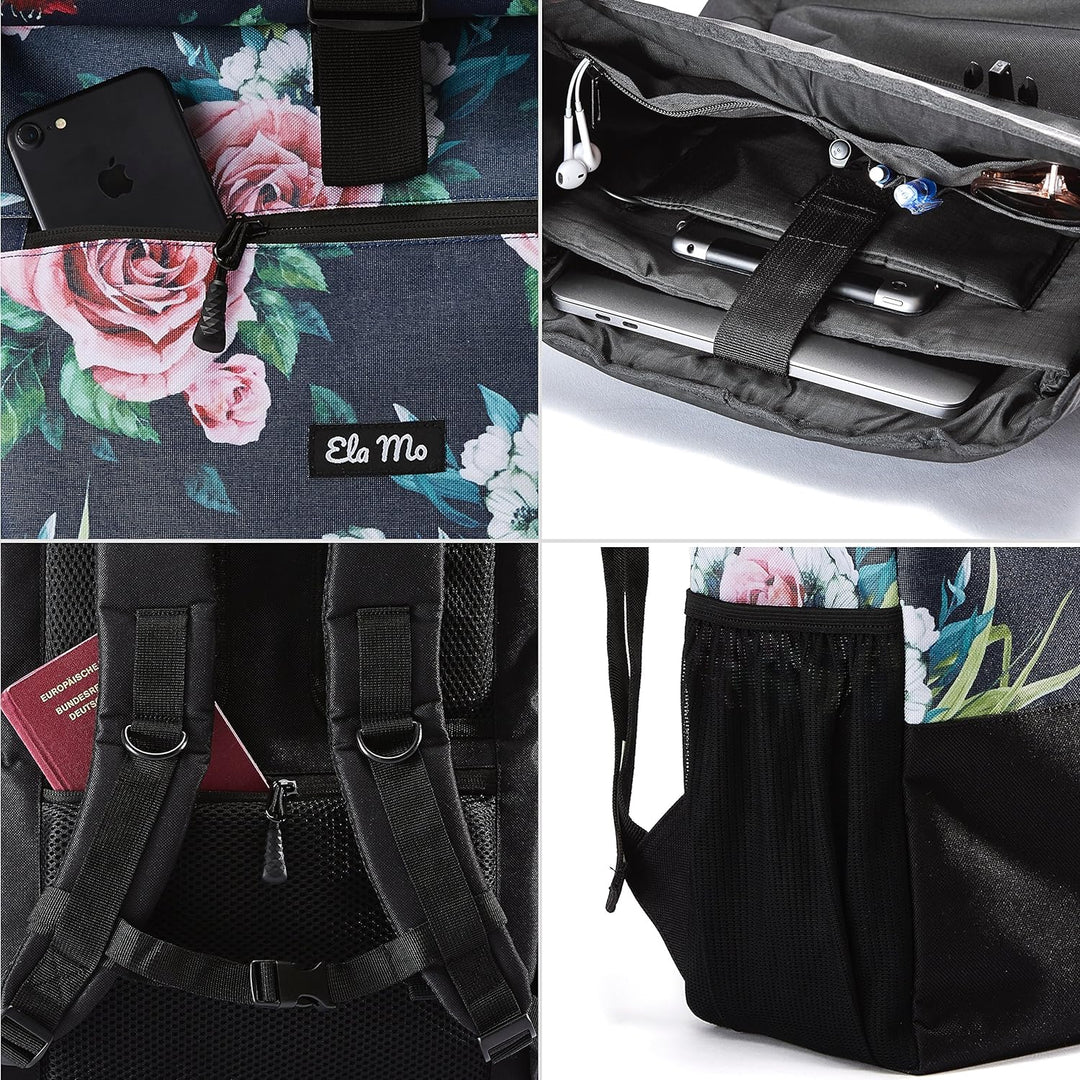 Ela Mo’s Rucksack Damen | Schön und Durchdacht | für Uni Reisen Freizeit Job | mit Laptopfach & Anti