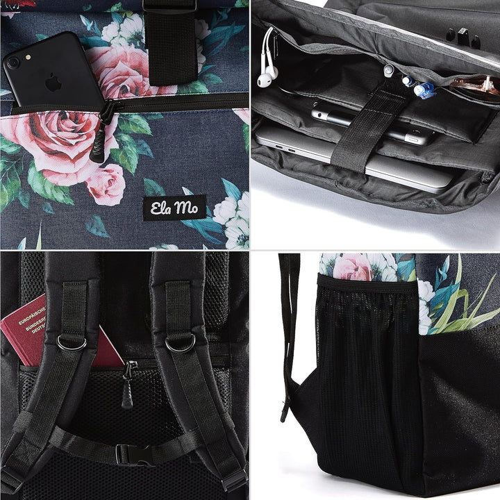 Ela Mo’s Rucksack Damen | Schön und Durchdacht | für Uni Reisen Freizeit Job | mit Laptopfach & Anti