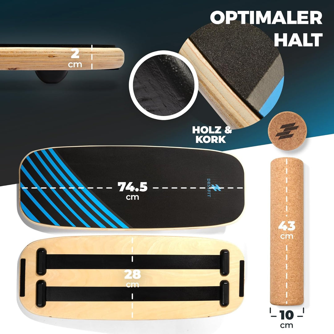 Balance Board Holz Rutschfest mit Kork Rolle | Balance Board Erwachsene & Kinder | Gleichgewichtstra