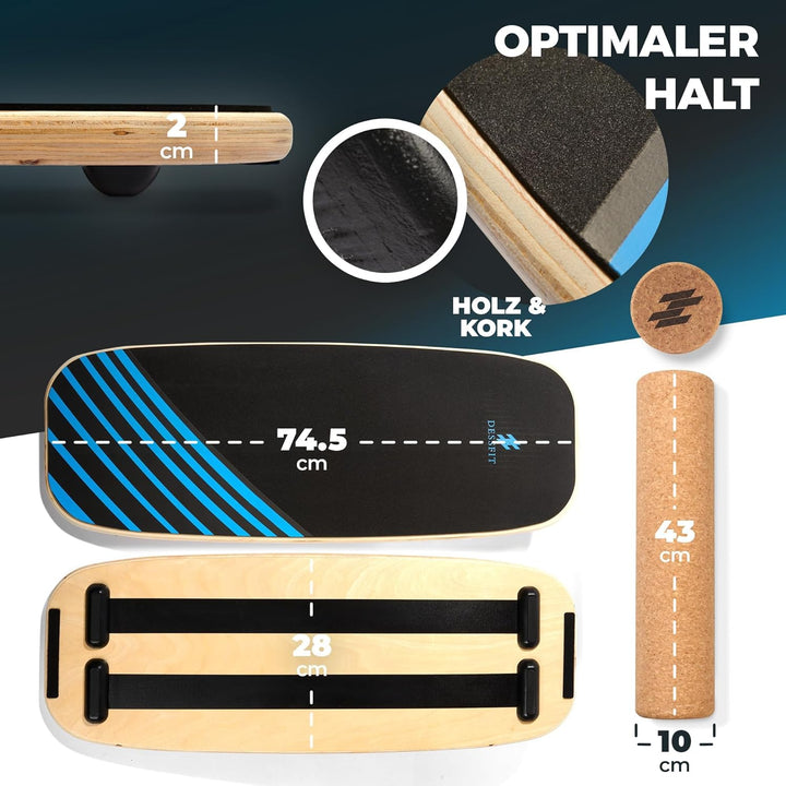 Balance Board Holz Rutschfest mit Kork Rolle | Balance Board Erwachsene & Kinder | Gleichgewichtstra