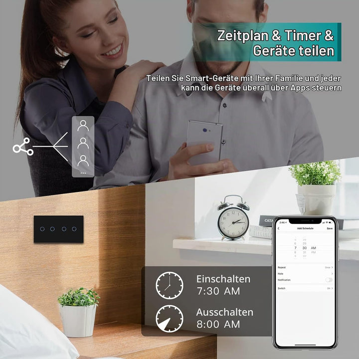 BSEED Smart Alexa Lichtschalter Double WiFi Touch Wandlichtschalter 2 Fach 1-Weg (Neutralstrom Erfor
