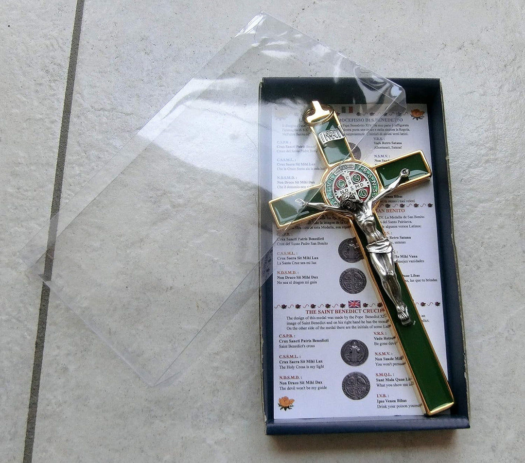 GTBITALY 10.004.21 GRÜN Kreuz Kreuz gold gold St. Benedikt 20 cm handemailliert mit Geschenkbox und
