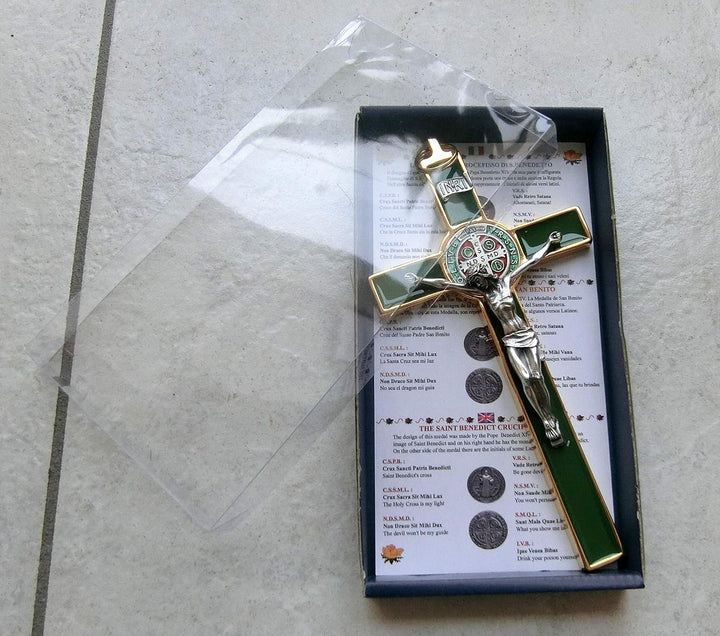 GTBITALY 10.004.21 GRÜN Kreuz Kreuz gold gold St. Benedikt 20 cm handemailliert mit Geschenkbox und