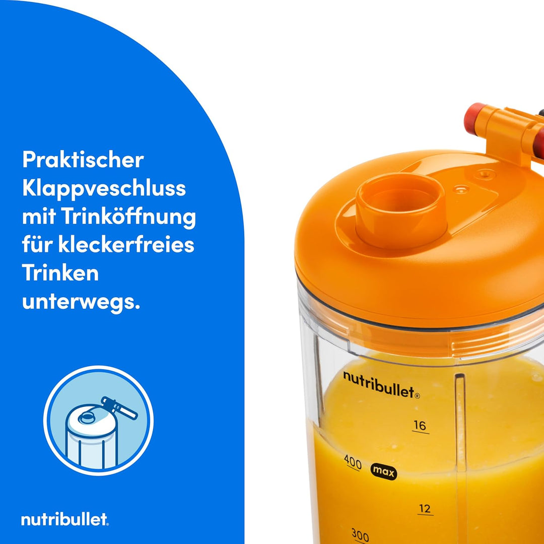 nutribullet Flex 590 ml, tragbarer Mixer mit Trinkdeckel, abnehmbare Klingen, wiederaufladbar mit US