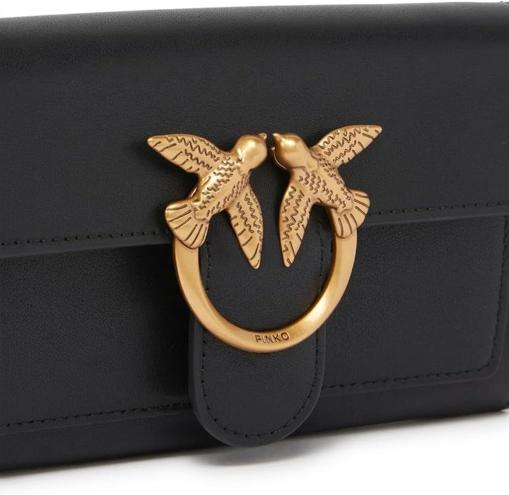 Pinko Damen Love ONE Wallet Liebe EINE GELDBÖRSE C Vitello SETA, Z99Q_Nero-Antique Gold