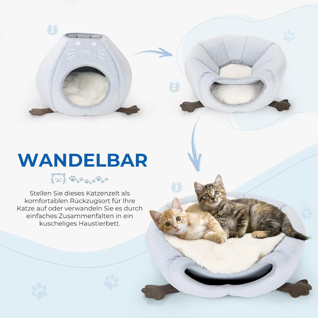 Katzenbett, Faltbare grosse Katzen Katzenhöhle, 45x45x40cm (TxBxH) Katzenhaus Indoor mit abnehmbarem