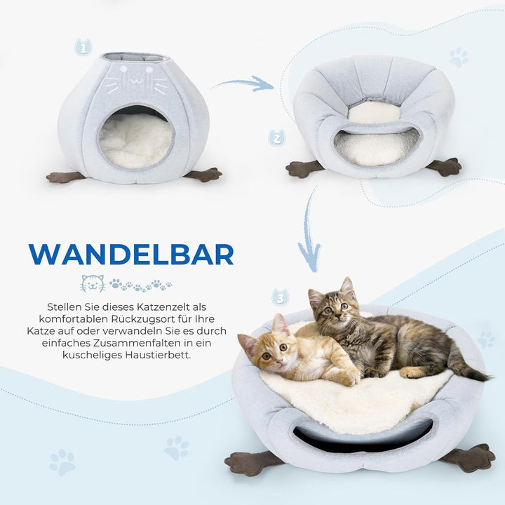 Katzenbett, Faltbare grosse Katzen Katzenhöhle, 45x45x40cm (TxBxH) Katzenhaus Indoor mit abnehmbarem