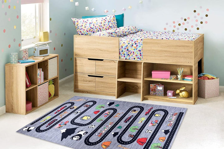 Kinderteppich Bambino Waschteppich Strassen, Autos, für Kinder Anti-Rutsch - anthrazit 80x150 cm 80