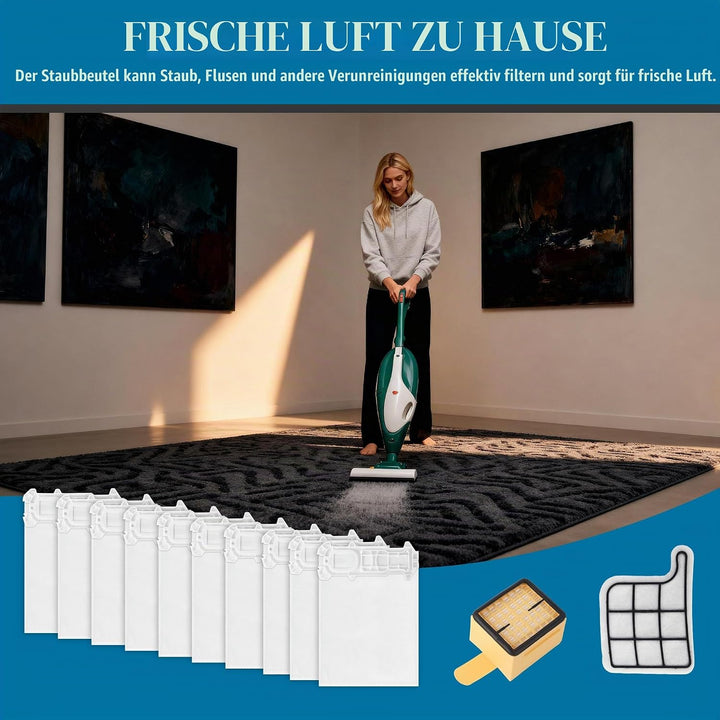 10 Staubsaugerbeutel für VK 135 VK136,FP136,VK369,Mit 1 Motorschutzfilter +1 Hygienefilter für VK 13