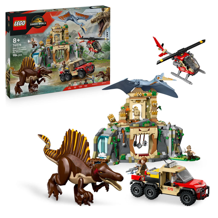 LEGO Jurassic World Spinosaurier & Quetzalcoatlus: Hubschrauber-Einsatz – 2 Spielzeug-Dinosaurier, H
