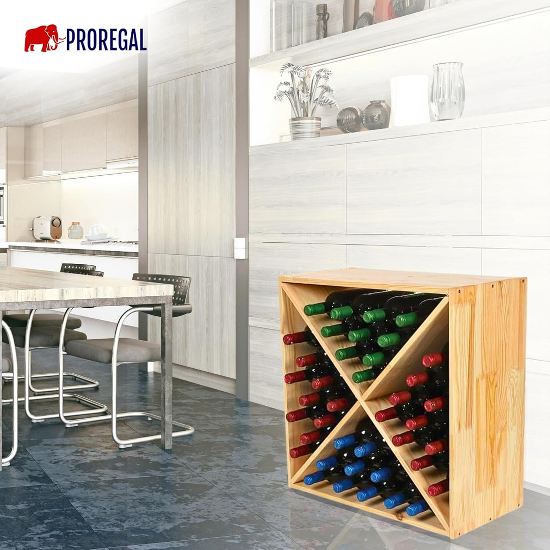 PROREGAL Modulares Weinregal VINCELLAR MOD | HxBxT 60x60x30cm | Kreuz Modul für 40 Flaschen | Massiv
