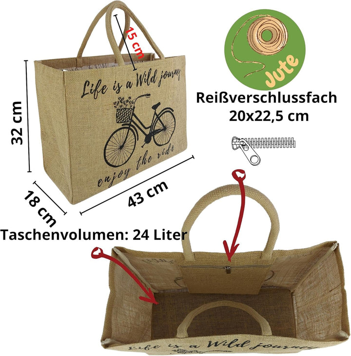 Domelo Damen gross Einkaufskorb, 100% Jute Vegan Tasche, Korb Jutetasche, Shopper Korbtasche, Shoppi