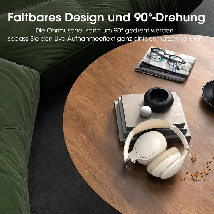 DOQAUS Bluetooth Kopfhörer Over-Ear Bis zu 90 Std,Kopfhörer Over Ear mit 3 EQ-Modi, HiFi-Stereo Falt