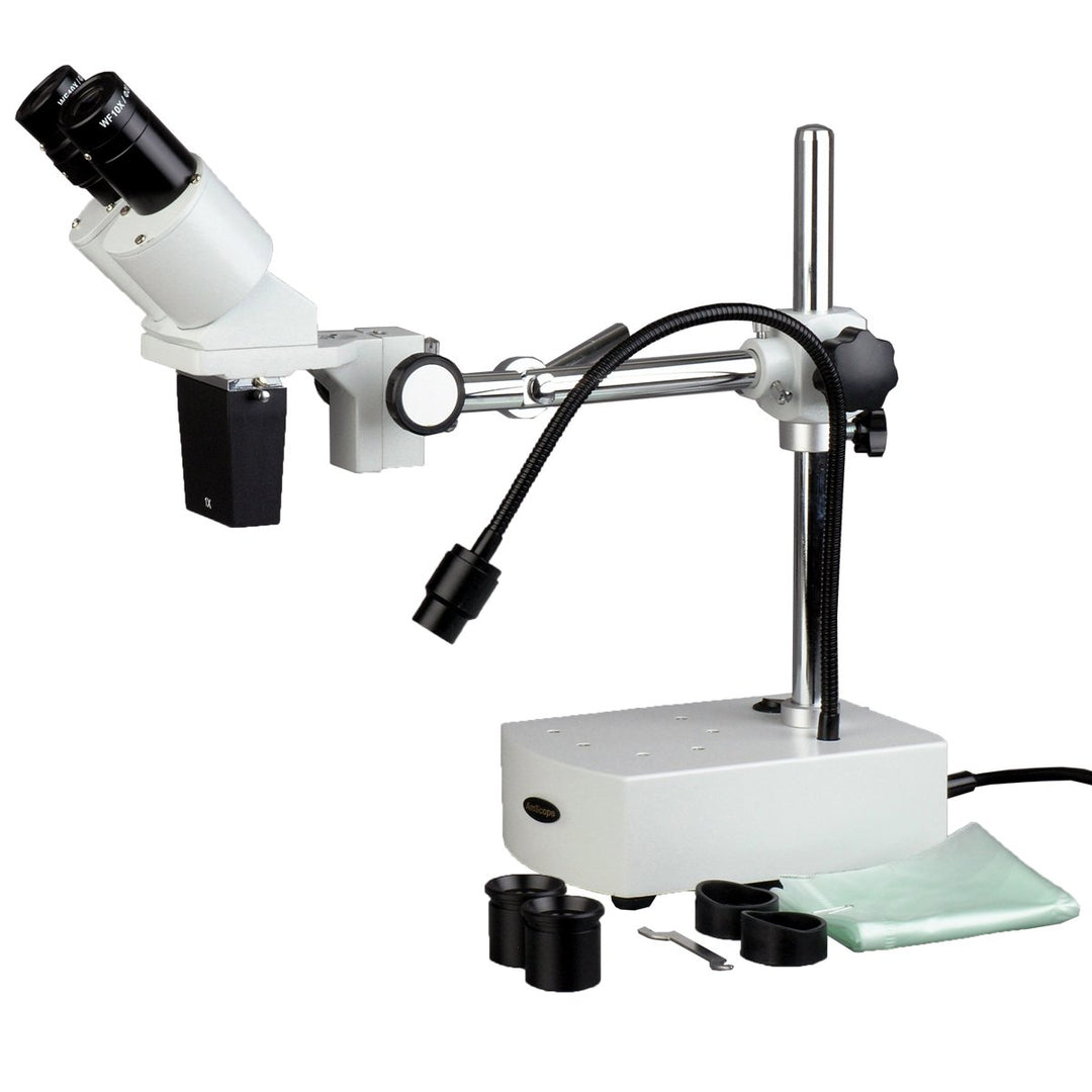 AmScope SE400-Z Kompaktes Stereo-Boom-Arm-Mikroskop mit Fester Linse und Schwanenhals-LED-Licht, 10X