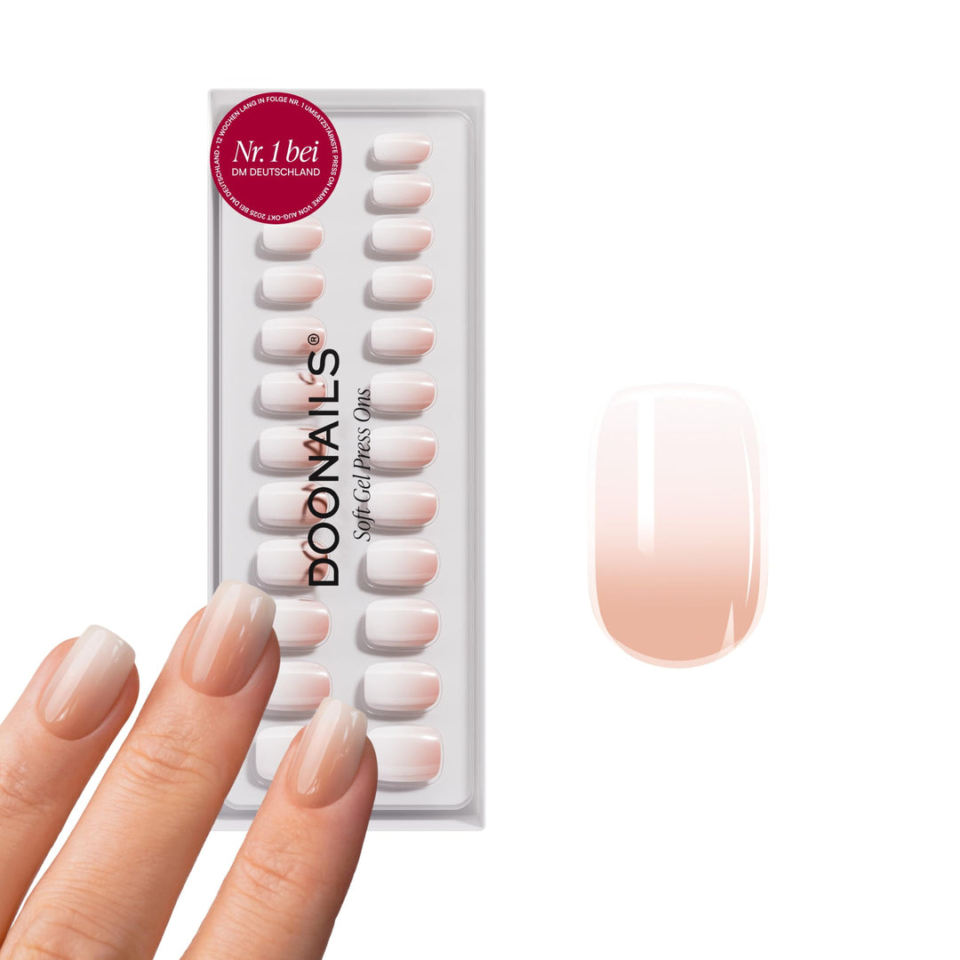DOONAILS Soft Gel Press On Nails 30er Set Babyboomer Short Square Form Rosa Weiss Nägel zum Aufklebe