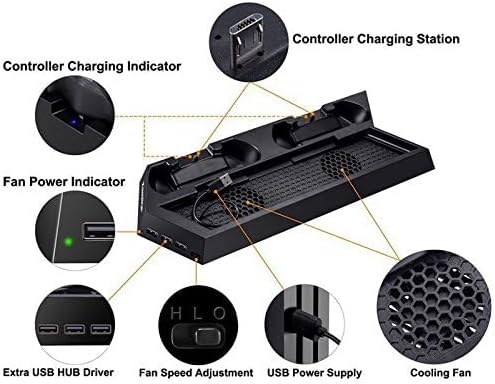 OSTENT Dual Controller Ladegerät Lüfter USB Hub Vertikale Ständer für Sony PS4 / Slim/Pro Konsole