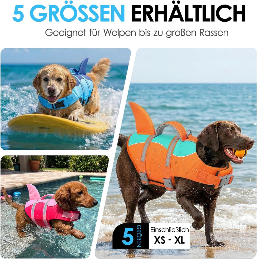 AOFITEE Schwimmweste Hund Klein, Verstellbar Hunde Schwimmweste Hai, Ripstop Hundeschwimmweste Klein