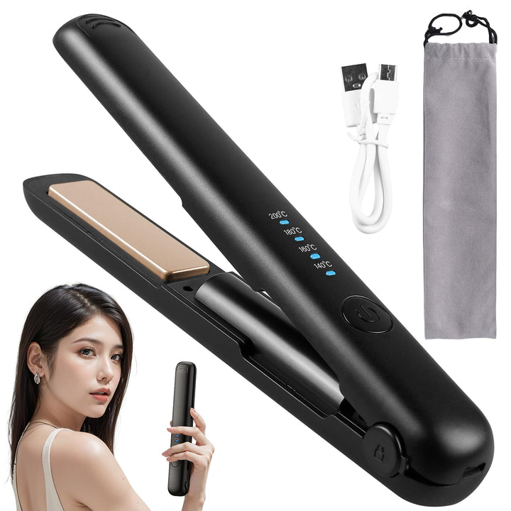 VegenaMini Glätteisen Kabellos, 2-In-1 Haarglätter, 3200mah Reise Glätteisen, Lockenstab Mit 4 Einst