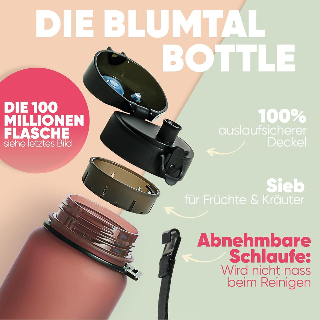 Blumtal Premium Trinkflasche 1l - bruchsichere & auslaufsichere Trinkflasche Sport & Outdoor - Sport