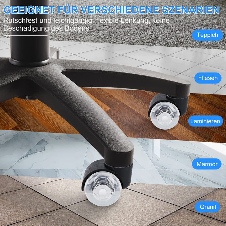 WOLAFOO Bürostuhl Rollen, Rollen für Bürostühle 11mm x 22mm, 360 Grad Drehbar Kratzfeste Hartbodenro