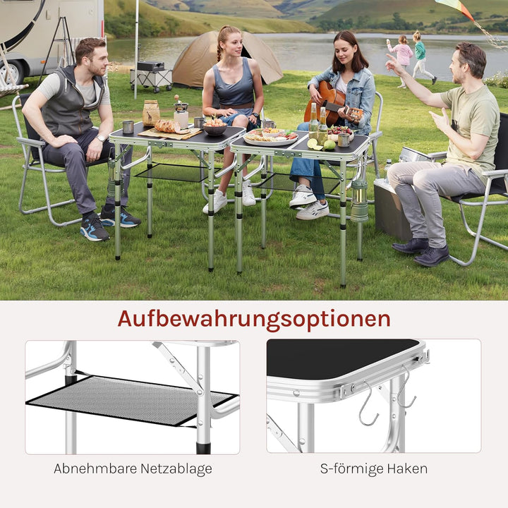 WOLTU Klapptisch Höhenverstellbar 25/36/50/60 cm, 60x40cm Tischplatte, mit Aufbewahrungsnetz und Hak