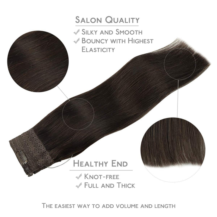 WENNALIFE Secret Hair Extensions Echthaar, 40cm 16 Inch 95g Dunkel Braun Remy Haarverlängerung Echth