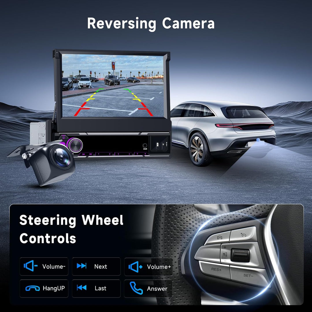Hodozzy 6G+128GB Android 15 Autoradio 1 Din Bildschirm Ausfahrbarem mit Carplay Wireless Android Aut