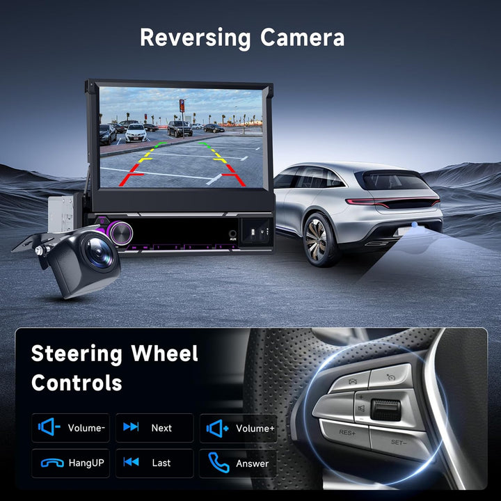Hodozzy 6G+128GB Android 15 Autoradio 1 Din Bildschirm Ausfahrbarem mit Carplay Wireless Android Aut