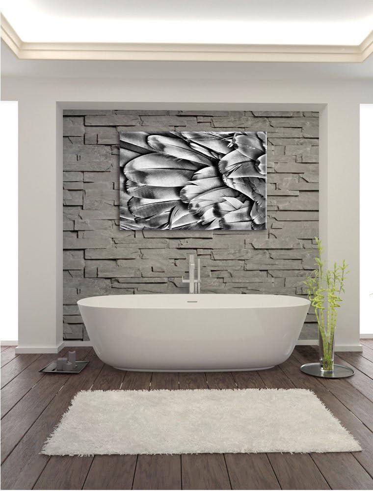 Pixxprint Monocrome, Bunte Papageienfedern, Format: 100x70 auf Leinwand, riesige Bilder fertig gerah