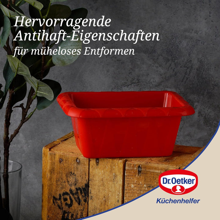 Dr. Oetker Mini-Kastenform 18 cm Flexxibel Love, Königskuchenform aus Silikon, Brotbackform für eind