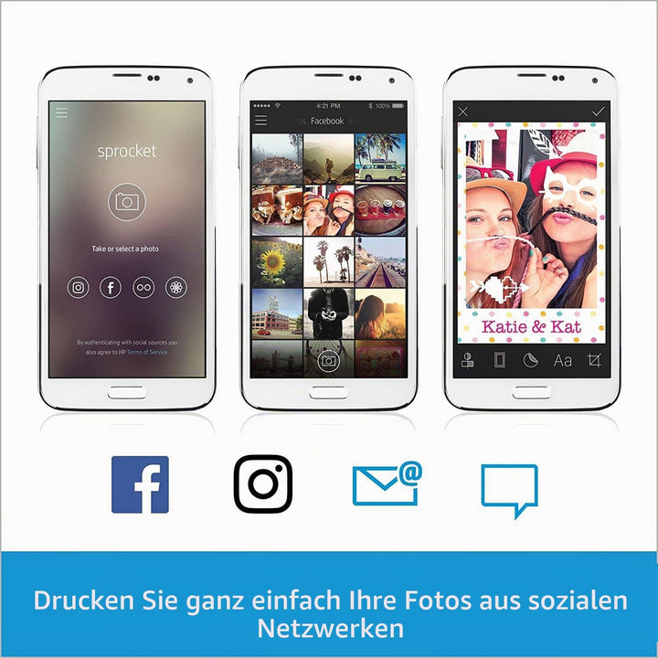 HP Sprocket Mobiler Fotodrucker (Drucken ohne Tinte, Bluetooth, 5 x 7,6 cm Ausdrucke) weiss nur Foto