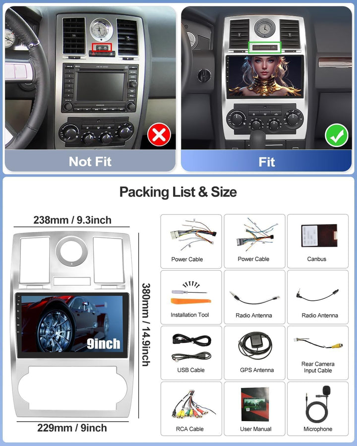 CAMECHO 1+32G Android 13 Autoradio für Chrysler Aspen 300/300C 2004-2010 mit Satellitennavigation, D