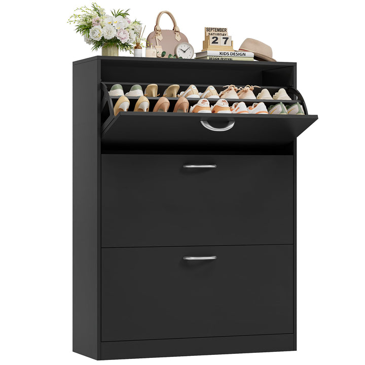 FirFurd Schuhschrank schwarz mit Schuhkipper für 12-24 Parre, Schuhregal platzsparend für Schuhaufbe
