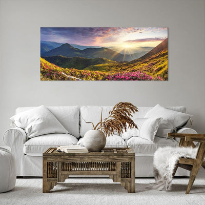 Wandbilder Dekoration Wohnzimmer Gebirge Wiese Landschaft Wald Panorama Bilder auf Leinwand 120x50cm