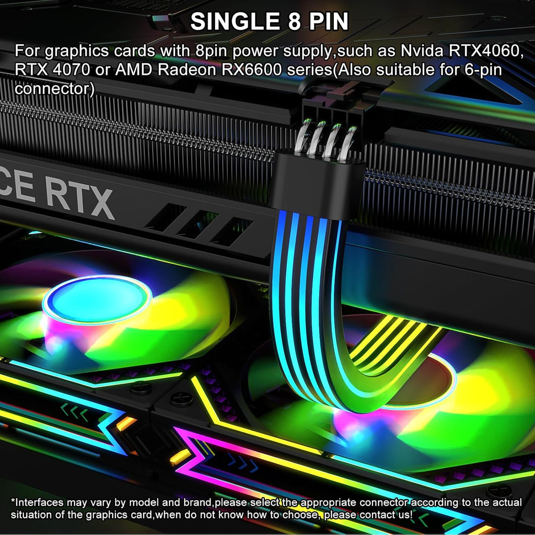 Sirlyr 8 Pin PCIE Cable,8 (6+2) Pin RGB PSU Cables Extension - Addressable 5V3Pin ARGB Decor Glass S
