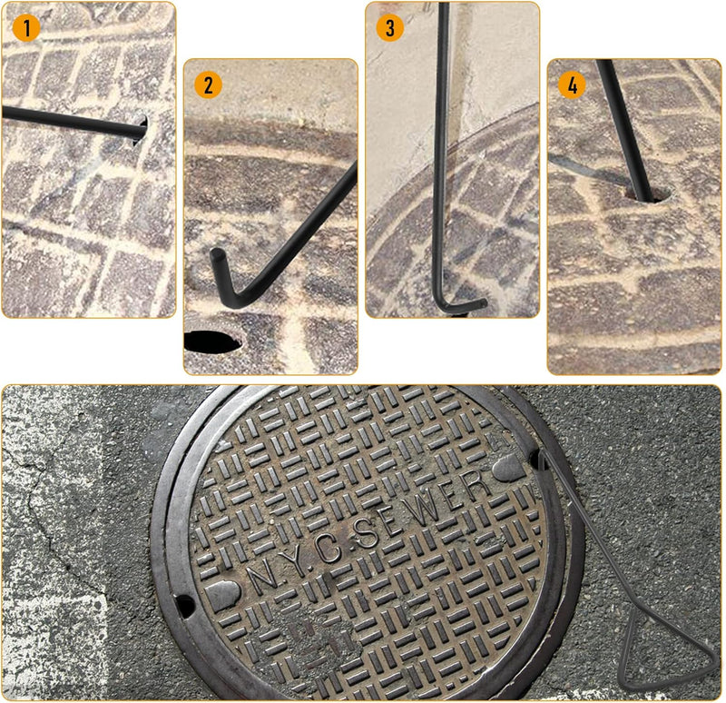 MaxAwe 1 Stk 40cm kanaldeckelheber, Kanalhaken Schachthaken Schachtdeckelhaken Für Kanaldeckel Kohle