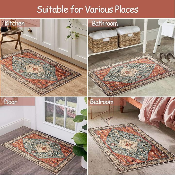 KIMODE Boho Fussmatte Innen, 60 x 90cm Kurzflor Fussmatte Waschbar, Distressed Kunstwolle rutschfest