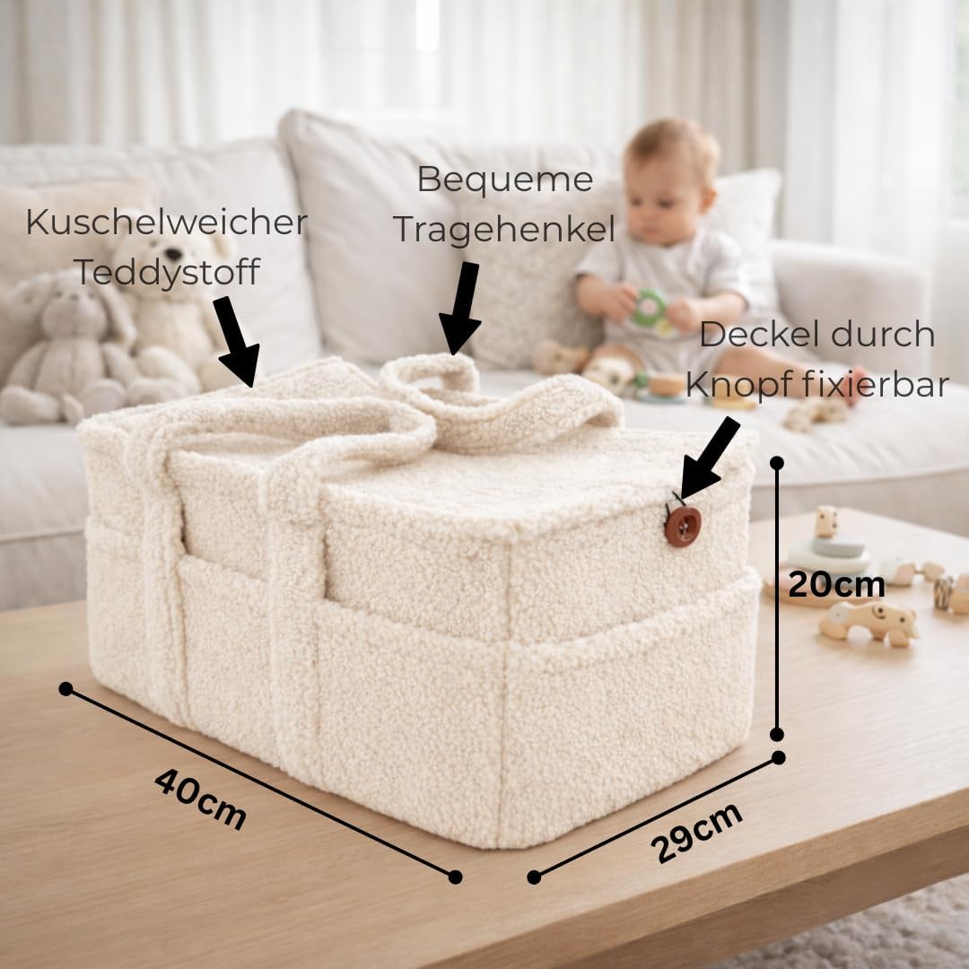 TALIDA Wickelkorb Teddy Set - Wickelorganizer mit Zubehörtasche – Aufbewahrungskorb für Feuchttücher