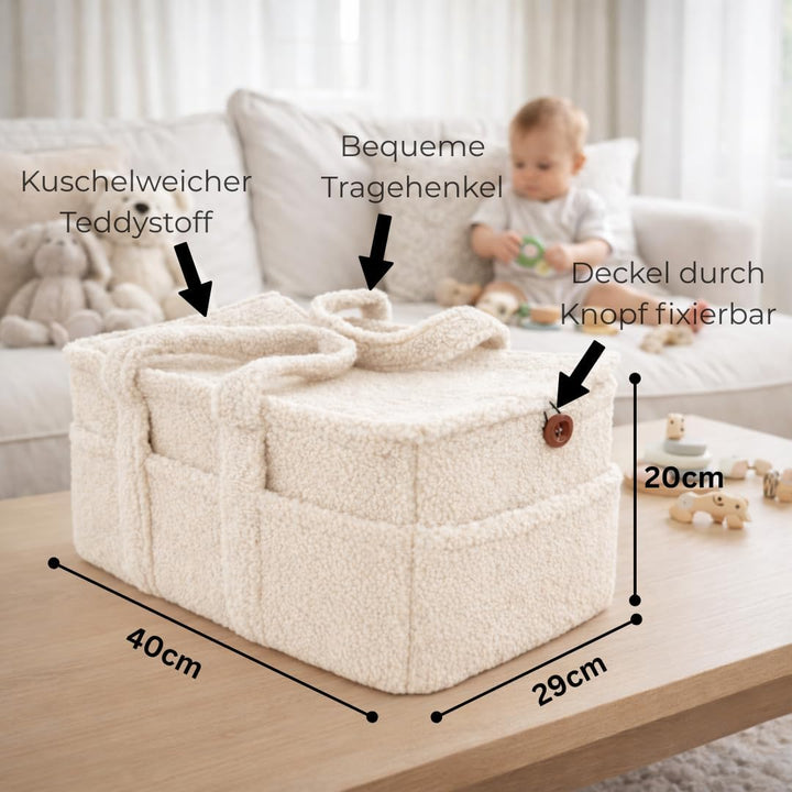 TALIDA Wickelkorb Teddy Set - Wickelorganizer mit Zubehörtasche – Aufbewahrungskorb für Feuchttücher